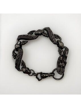 Coiling Dragon Head Gunmetal Bracelet Hook Closure Men’s